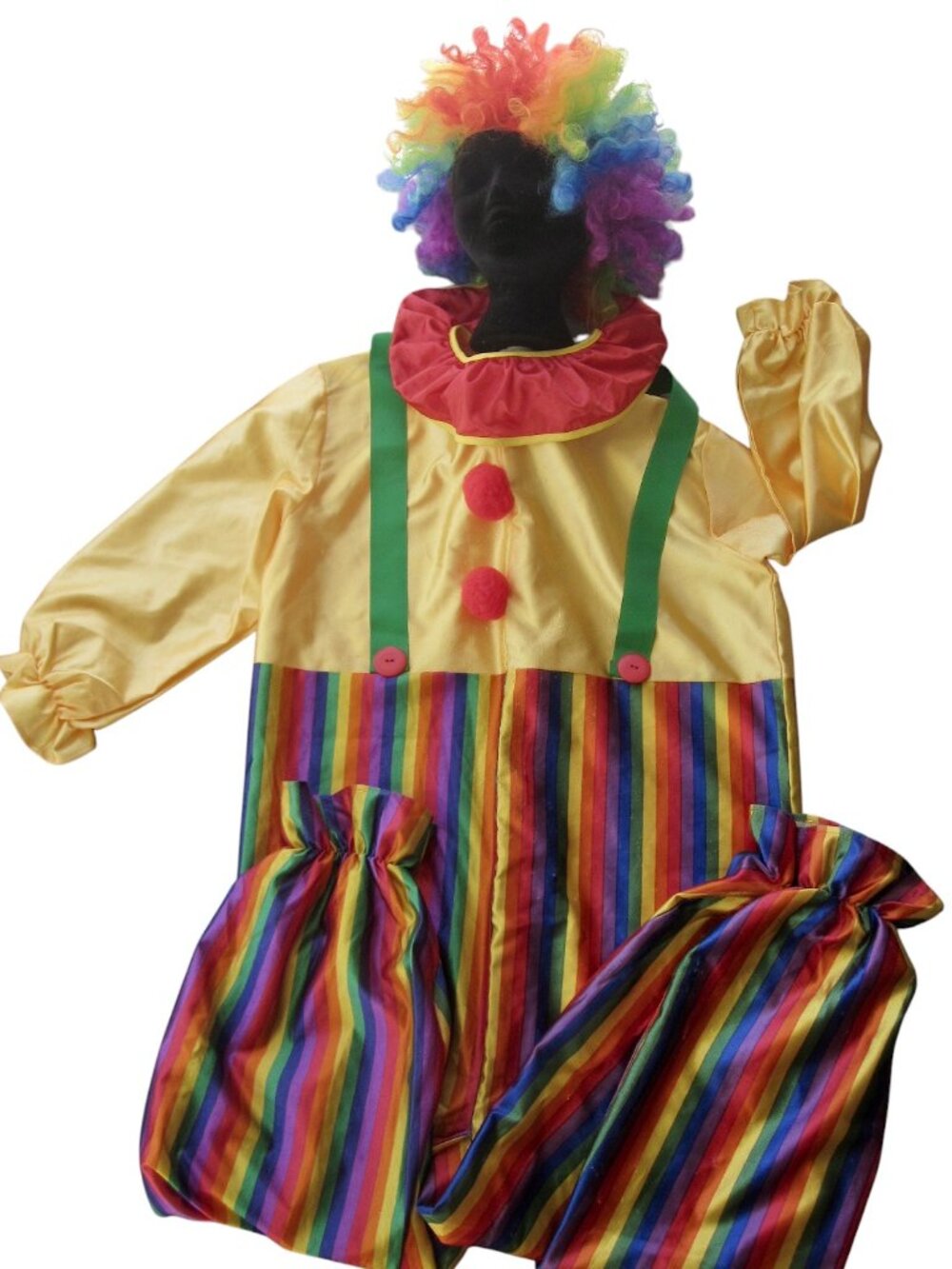 Vintage 80s Clown Costume w Rainbow Wig Adult Sz M Halloween Circus Mask-A-Rage